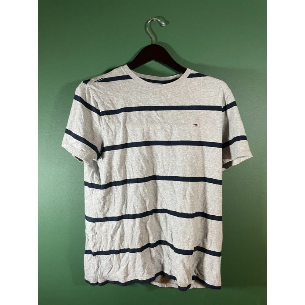 Tommy Hilfiger - Men's Grey/Blue Stripped Short Sleeve T-Shirt - Size S